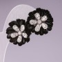 Ear studs "Black Chrysanthemums" with a heart of crystals, metal under "silver", ? 23mm