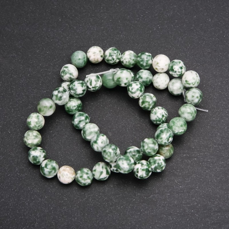 On Fishing Line Moss Agate Smooth Round Beads, diameter 8 (+/-) mm, length 38cm