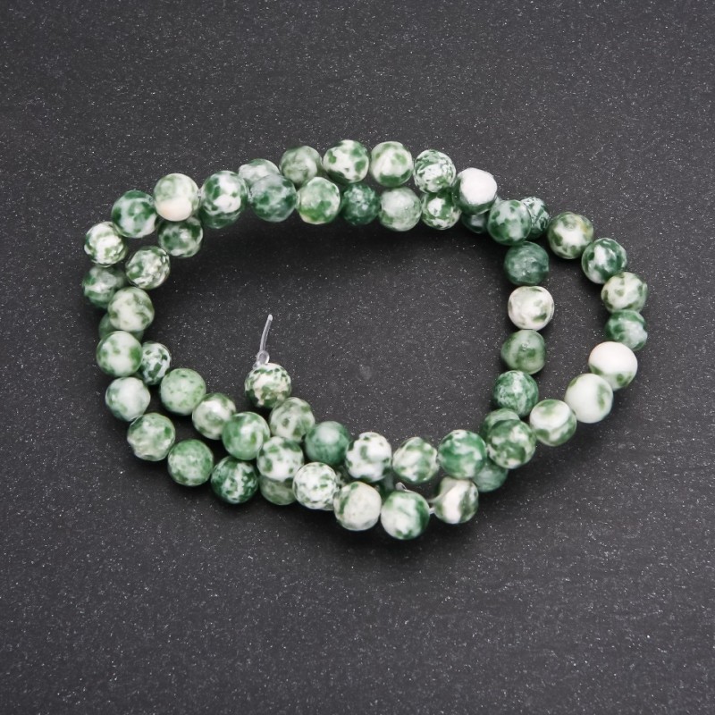 Beads on Fishing Line Moss Agate Smooth Round Beads, diameter 6 (+/-) mm, length 38cm
