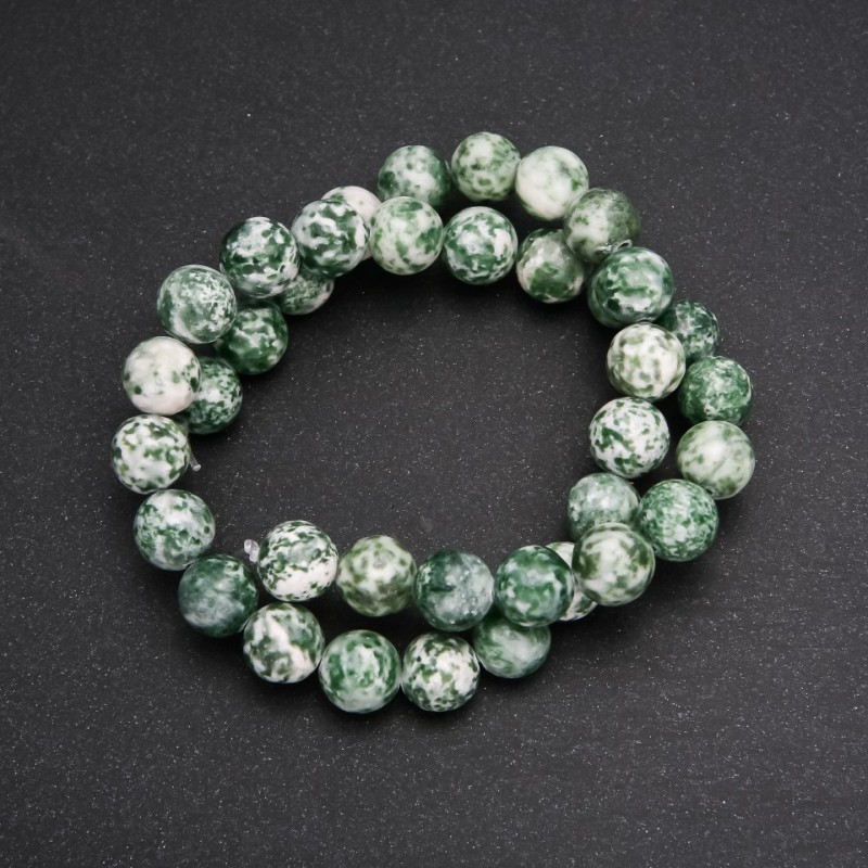 On Fishing Line Moss Agate Smooth Round Beads, diameter 10 (+/-) mm, length 38cm