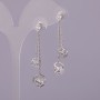 Stud Earrings with Polyhedron Drop, White Crystal, Sterling Silver 925, 10x48mm