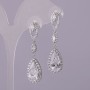 Drop Stud Earrings with White Crystals, Silver-Tone Metal, 12x46mm
