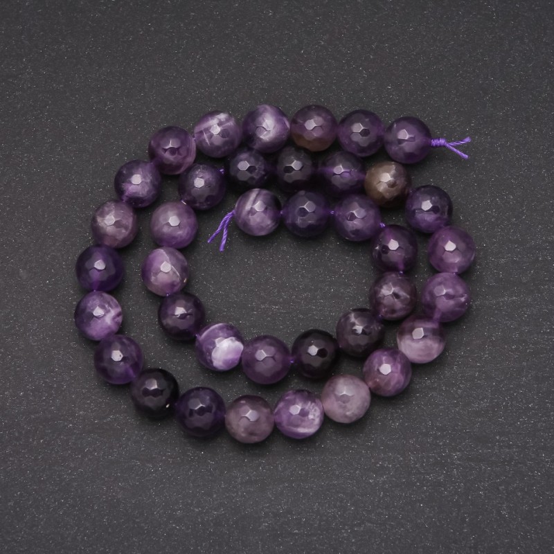 Natural Amethyst Beads on a Strand, faceted round, diameter 10 (+-) mm, length 38cm