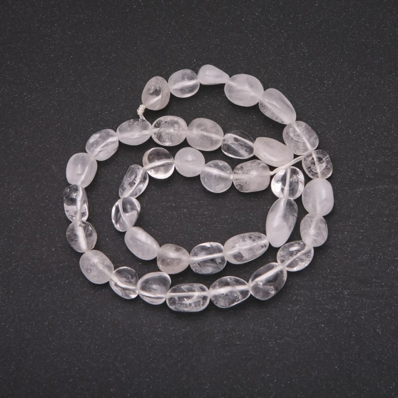 Natural Rock Crystal Tumbled Beads on Thread, diameter 8x11 (+ -) mm, length 38cm