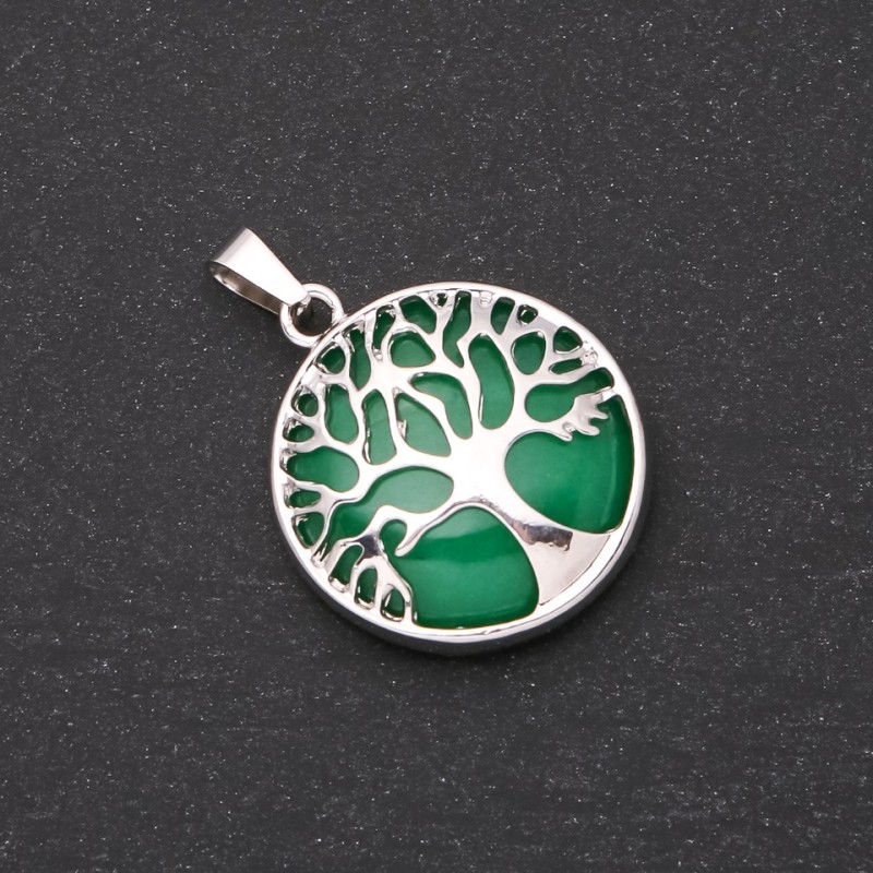 Pendant made from Natural Chrysoprase Stone in a "Tree" Setting, diameter 27mm