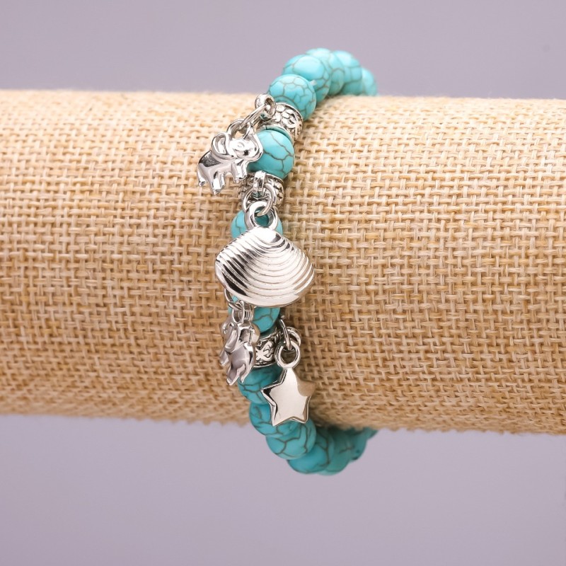Bracelet with Turquoise and Charms, Diameter 8mm, Length 18cm