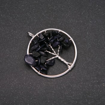 "Tree of Happiness" Pendant, Aventurine Blue Sand Night of Cairo, 30mm diameter