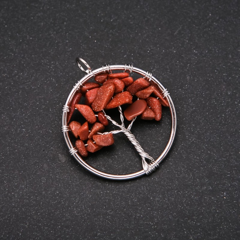 "Tree of Happiness" Pendant, Aventurine Golden Sand, 30mm diameter