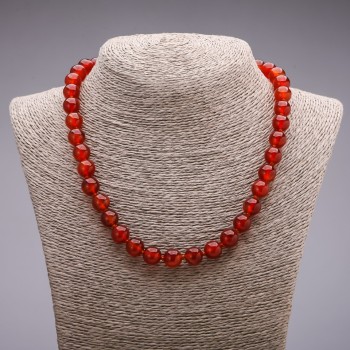 Natural Carnelian Necklace, smooth beads, 10mm diameter, 45cm length