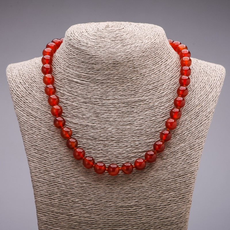 Natural Carnelian Necklace, smooth beads, 10mm diameter, 45cm length