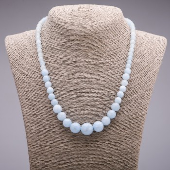 Aquamarine (Synthetic) Graduated Ball Necklace, diameter 6-14mm, length 45cm