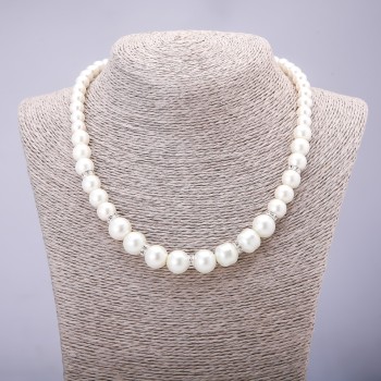 Pearl Necklace (Acrylic), Ivory with Rondelle Insert, diameter 8-12mm, length 42-48cm