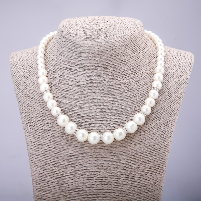 Pearl Necklace (Acrylic), Ivory with Rondelle Insert, diameter 8-12mm, length 42-48cm
