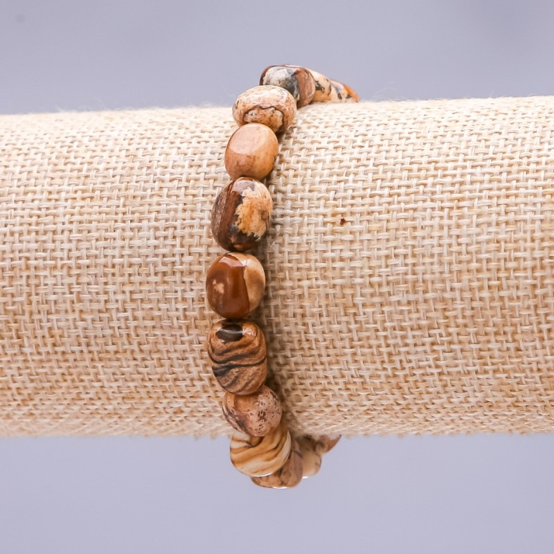 Bracelet on Elastic, Picture Jasper, Tumbled 8x10(+/-)mm