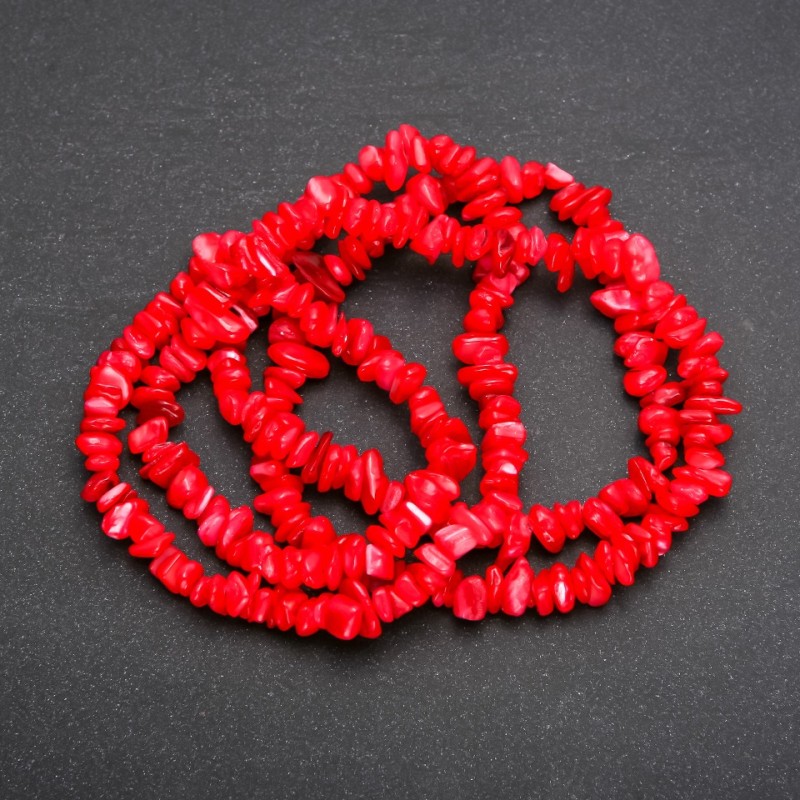 Beads on Fishing Line Tinted Mother-of-Pearl Chips, Diameter 5-10x2-4 (+/-) mm, Length 80cm