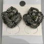 Stud Earrings 'Roses', dark rhinestones, gold-toned metal, 20mm