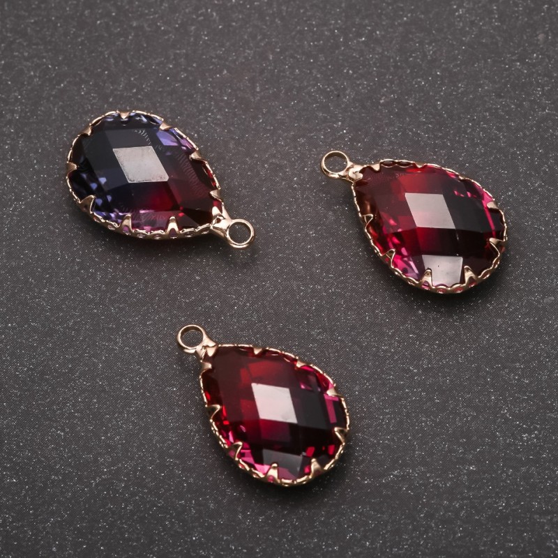 Pendant "Drop" Raspberry-Blue colour, gold-tone setting 13x21mm