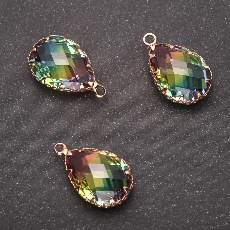 Pendant "Drop" Rainbow colour, gold-tone setting 13x21mm
