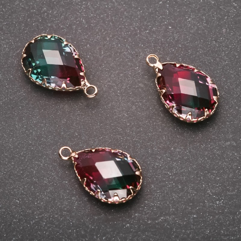 Pendant "Drop" Raspberry-Green colour, gold-tone setting 13x21mm