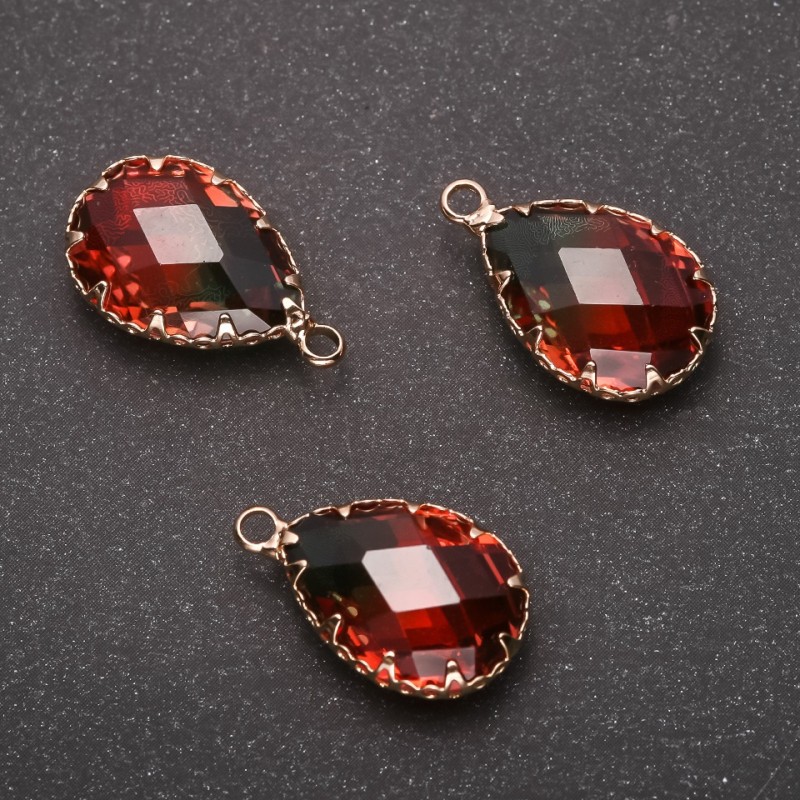 Pendant "Drop" Green-Red colour, gold-tone setting 13x21mm