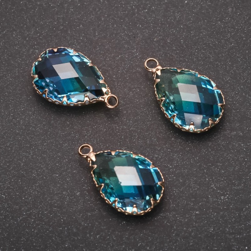 Pendant "Drop" Blue colour, gold-tone setting 13x21mm