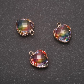Heart Pendant, Rainbow Colour, Gold-Tone Setting 12x15mm