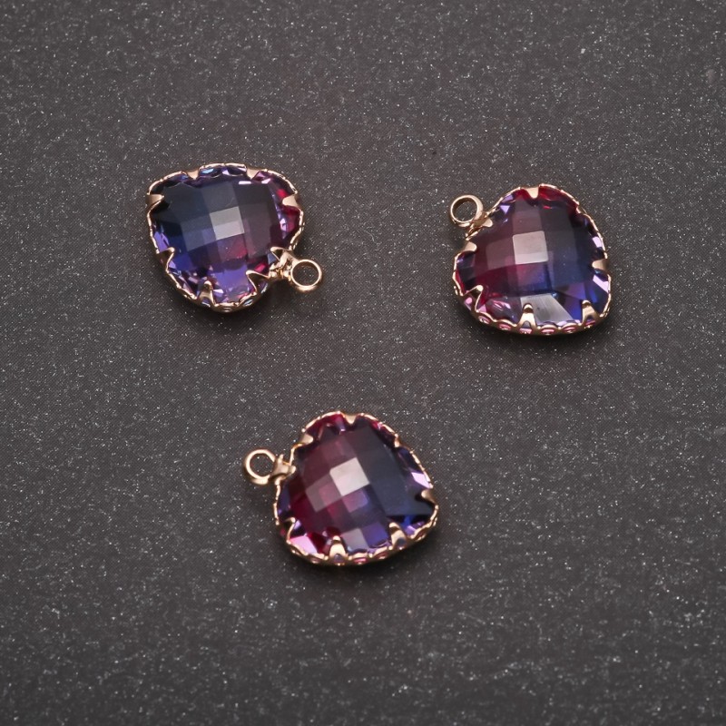 Heart Pendant, Raspberry-Blue Colour, Gold-Tone Setting 12x15mm