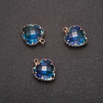 Heart Pendant, Blue Colour, Gold-Tone Setting 12x15mm