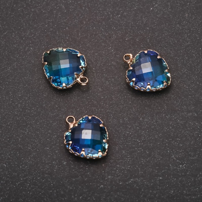 Heart Pendant, Blue Colour, Gold-Tone Setting 12x15mm