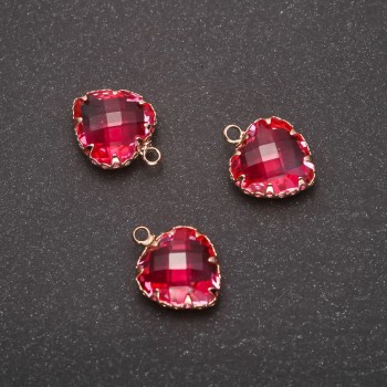 Heart Pendant, Pink Colour, Gold-Tone Setting 12x15mm