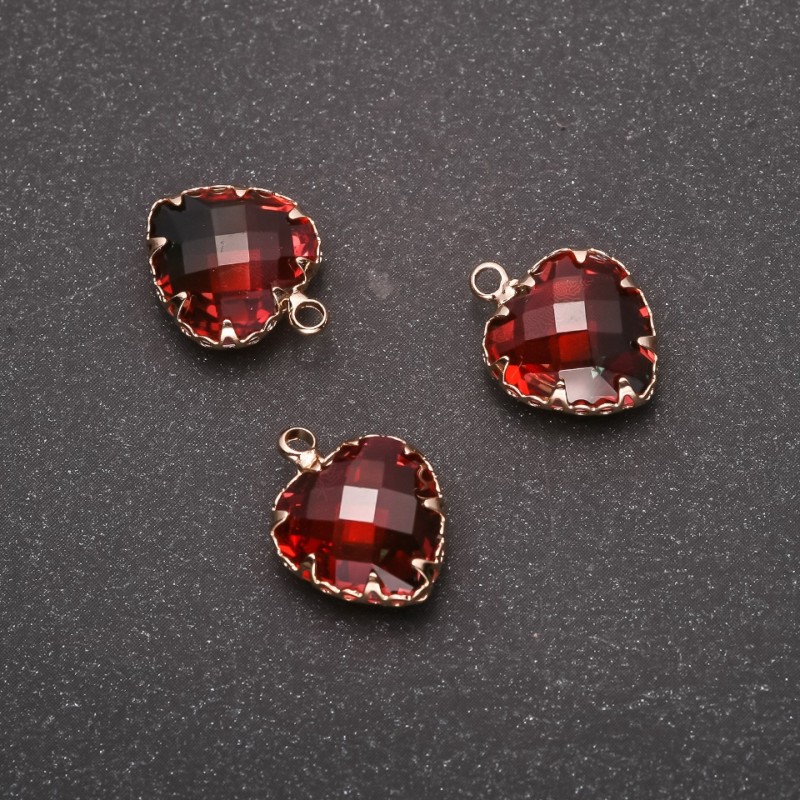 Heart Pendant, Red-Green Colour, Gold-Tone Setting 12x15mm