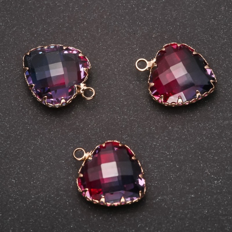 Heart Pendant, Raspberry-Blue Colour, Gold-Tone Setting 16x20mm