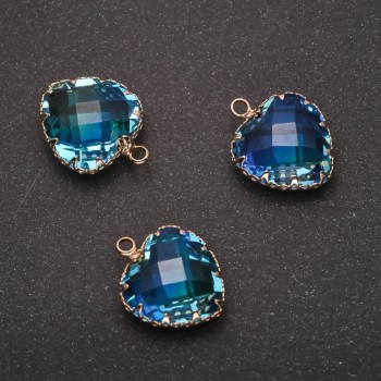 Heart Pendant, Blue-Yellow Colour, Gold-Tone Setting 16x20mm
