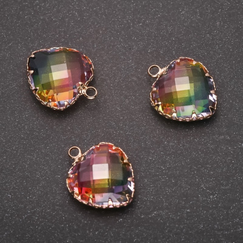 Heart Pendant, Rainbow Colour, Gold-Tone Setting 16x20mm