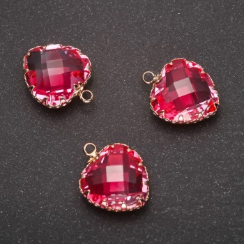 Heart Pendant, Pink Colour, Gold-Tone Setting 16x20mm