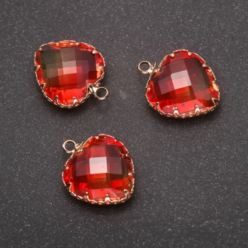 Heart Pendant, Orange-Yellow Colour, Gold-Tone Setting 16x20mm