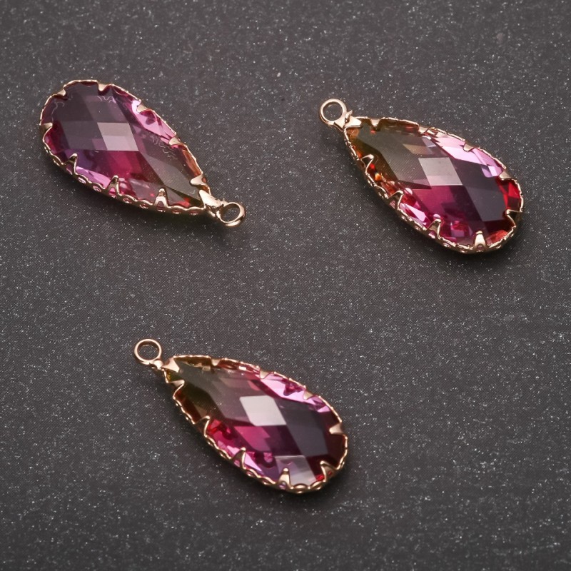 Pendant "Drop" Yellow-Raspberry Colour, Golden Setting 10x24mm