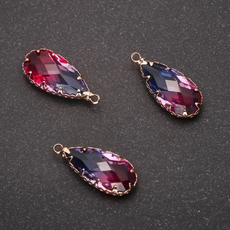 Pendant "Drop" Blue-Raspberry Colour, Golden Setting 10x24mm