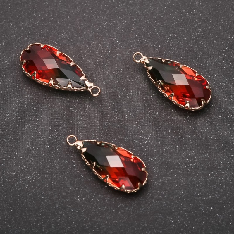 Pendant "Drop" Green-Red Colour, Golden Setting 10x24mm