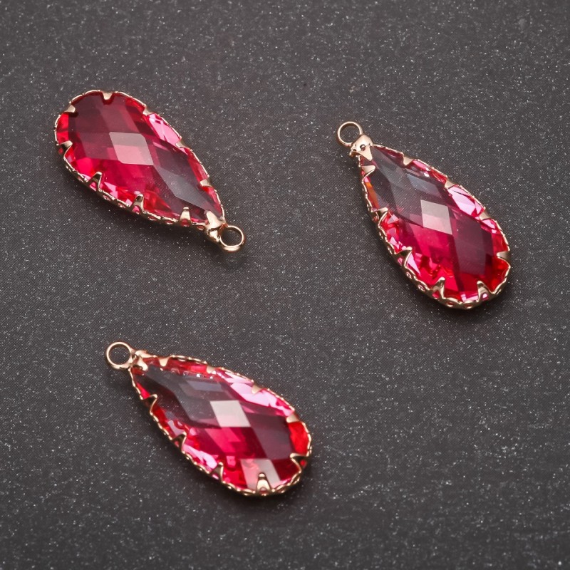 Pendant "Drop" Pink Colour, Golden Setting 10x24mm