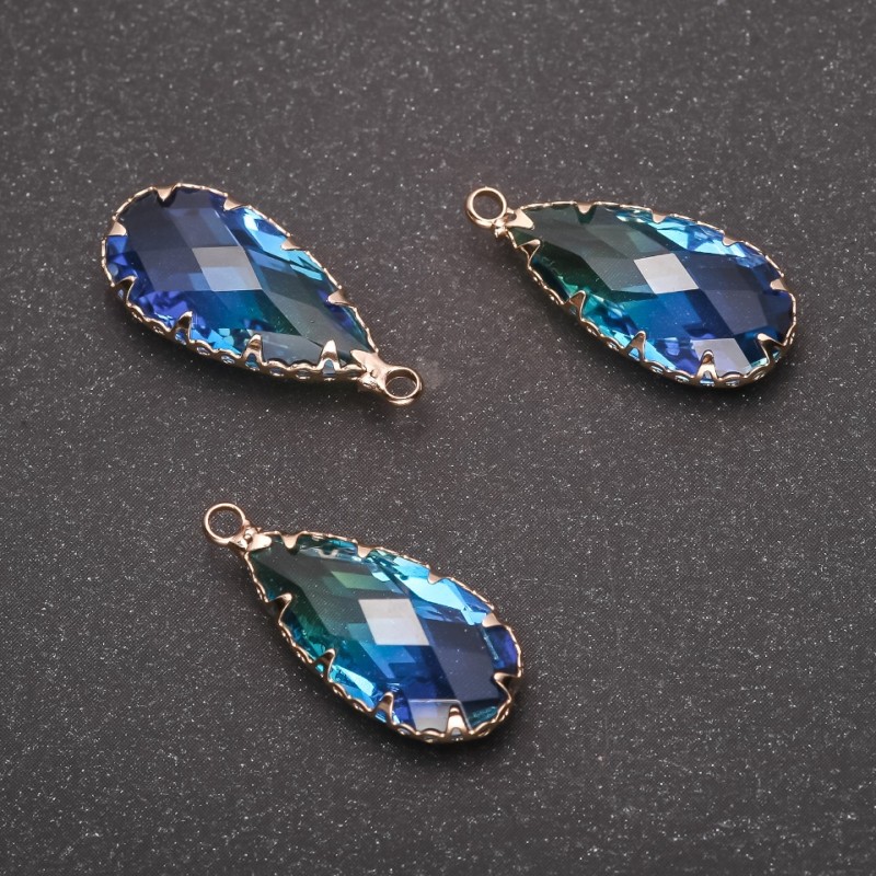 Pendant "Drop" Yellow-Blue Colour, Golden Setting 10x24mm