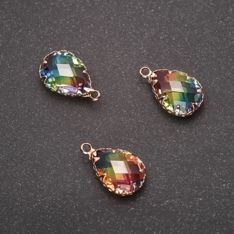 Pendant "Drop" Rainbow Colour, Golden Setting 10x17mm