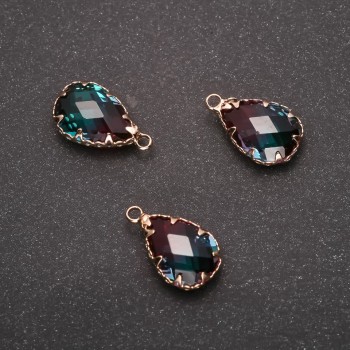 "Drop" Pendant, raspberry-green colour, gold-tone setting 10x17mm