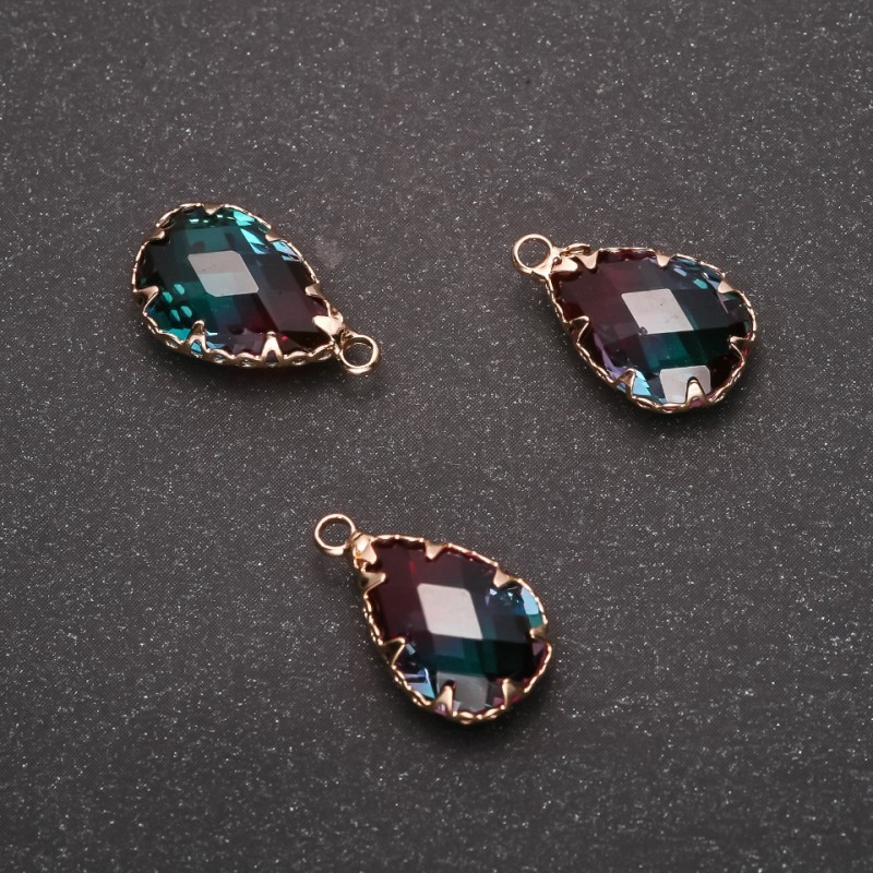 "Drop" Pendant, raspberry-green colour, gold-tone setting 10x17mm