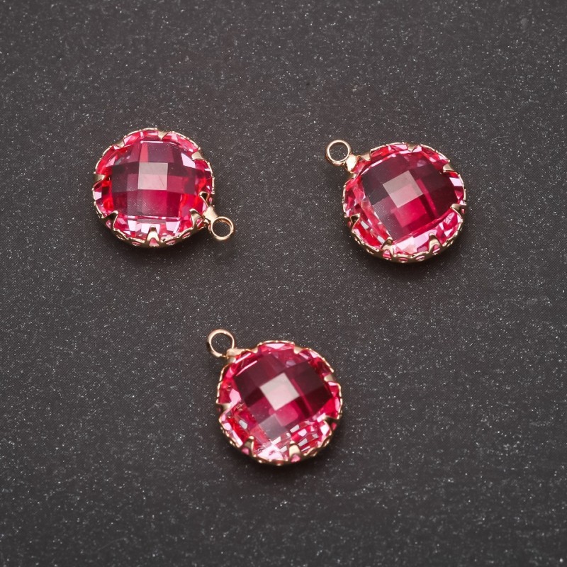 Pendant "Circle" Pink Colour, Golden Frame 10x17mm