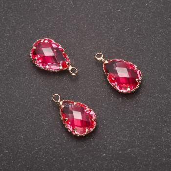 "Drop" Pendant, pink colour, gold-tone setting 10x17mm