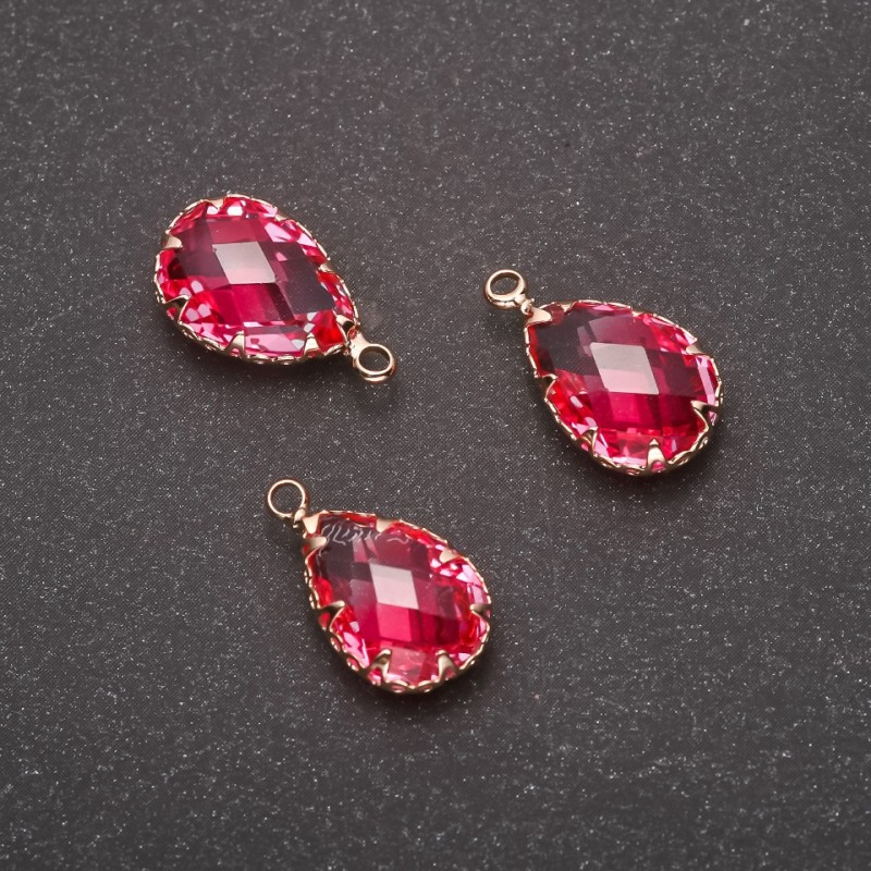 "Drop" Pendant, pink colour, gold-tone setting 10x17mm