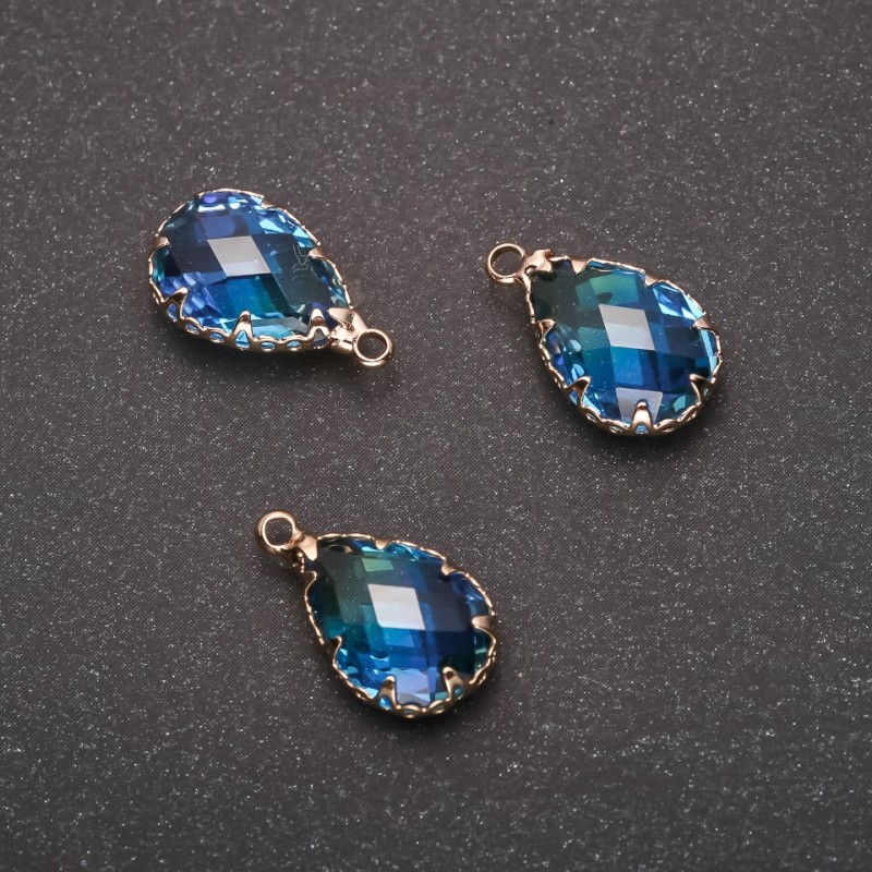 Pendant "Drop" Blue Colour, Gold-tone Setting 10x17mm