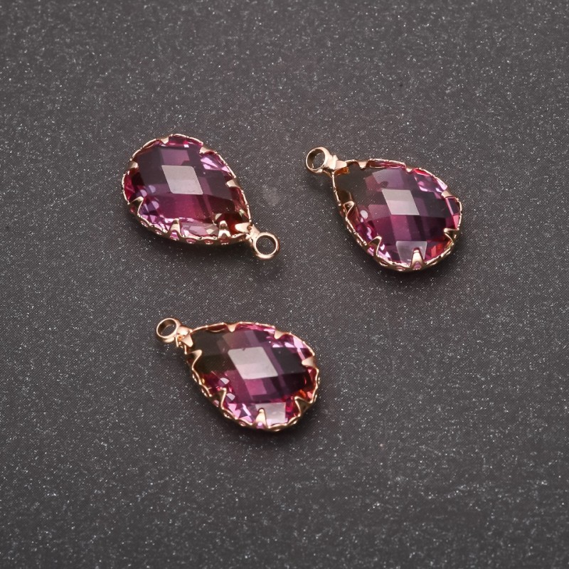"Drop" Pendant, Yellow-Raspberry Colour, Gold-Tone Setting, 10x17mm