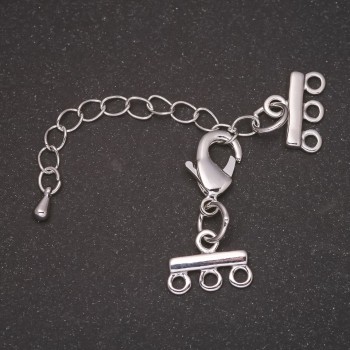 Clasp for Bracelets and Beads, 3-Strand, with Extension Chain, Silver-Toned Metal, diameter 10x14mm, length 5cm